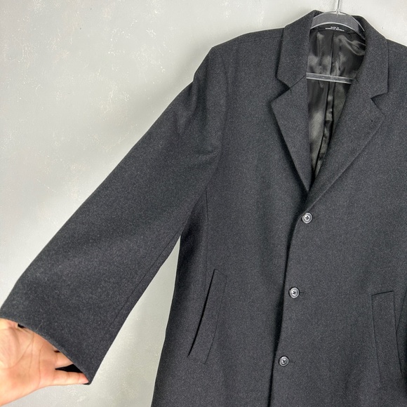 London Fog men's size 42L wool blend long coat dark gray lined - Picture 4 of 16